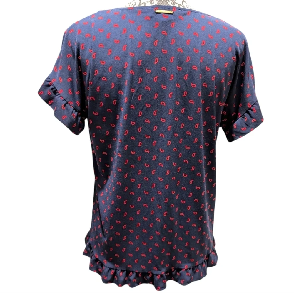 Michael Michael Kors Top Dark Coquette Y2K Womens S Ruffle Bow Feminine Navy Red - Picture 3 of 10